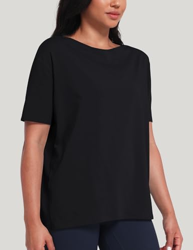 HeyNuts Women's Pima Cotton Short Sleeve Workou Shirt Boat Neck Loose Fit T-Shirts Athletic Tops Casual Shirts3
