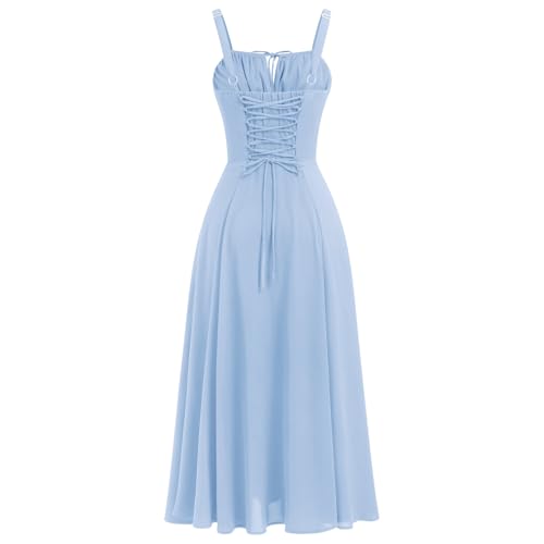 Image of IBTOM CASTLE Women Corset Dress Sleeveless Spaghetti Straps Casual Dresses Boho Slit Lace Up Flowy Midi Bustier Sundress