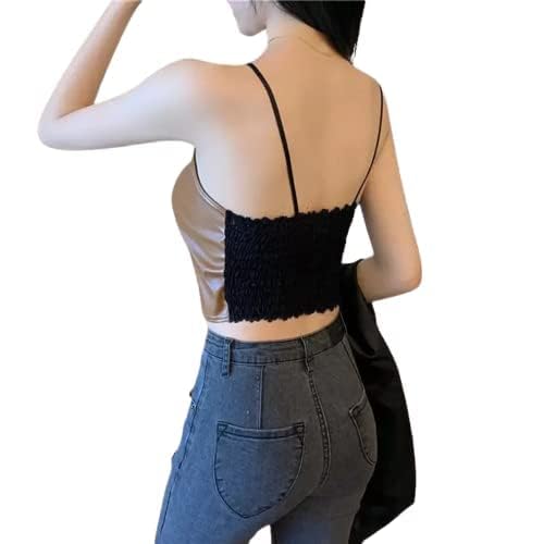 Image of ELEG & STILANCE Women PU Leather Non-Padded Non-Wired Trendy Sleeveless Crop Top Bra