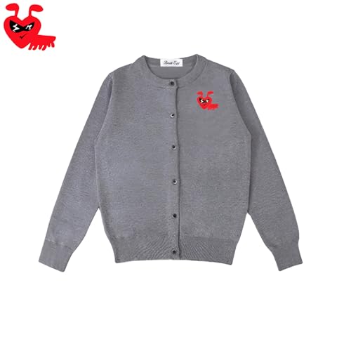Girl Cardigan Cartoon Cute Glasses Ant Embroidery O-Neck Cotton Casual Fit Open Front Sweater with Button4