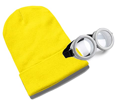 MFAZ Morefaz Ltd Minion Lunettes, Déguisement Despicable Me, Lunettes - Adultes, Casquette Jaune, Bonnet