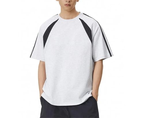 Men's 2025 Summer Color Block T-Shirt Streetwear Breathable Crew Neck Loose Fit Spliced Short Sleeve Top2
