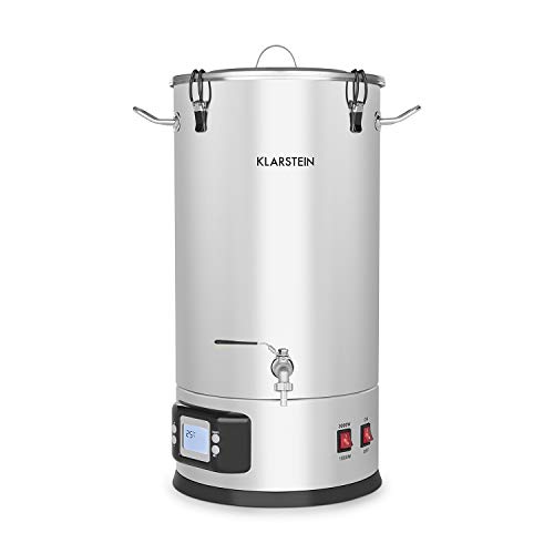 Klarstein Maischfest - Kit Birra Artigianale Completo, Fermentatore 2 Livelli di Potenza: 1500/3000 W, Kit Completo 5 Pezzi, Display LCD, Rubinetto, Acciaio Inox, 25 Litri