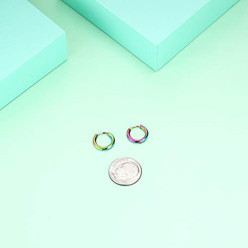 316L Surgical Stainless Steel Huggie Hoop Earrings 8mm Colorful Hypoallergenic Earrings Hoop Cartilage Helix Lobes Hinged Sleeper Earrings For Men Women(B05:8mm Rainbow(THK 2.0mm)) - Thumbnail 3