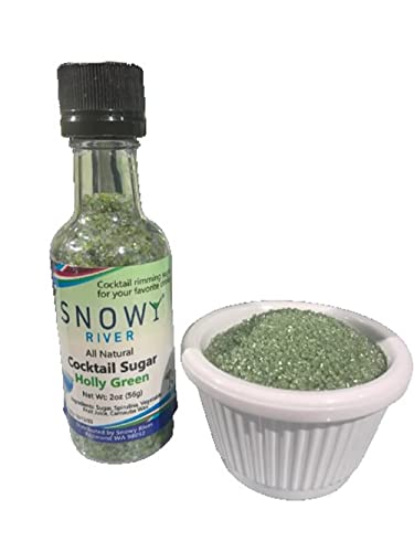 Snowy River Holly Green Cocktail Sugar - Kosher Certified Naturally Colored Holly Green Cocktail Rimmer (2oz Bottle, Medium Crystal)