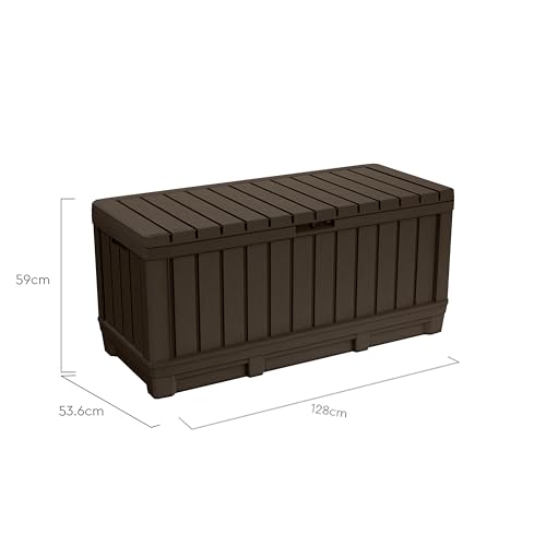 Keter Kentwood-Baúl de Resina con Aspecto de Madera, Tapa con Capacidad de Carga de 250 kg y Ruedas Incluidas, Color marrón - imagen 6