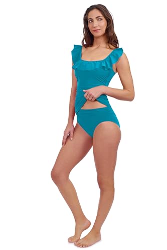 Profile by Gottex Tutti Frutti Solid Women’s Ruffle Square Neck Tankini Top with Soft Cups and Full Lining - Swim Essential3