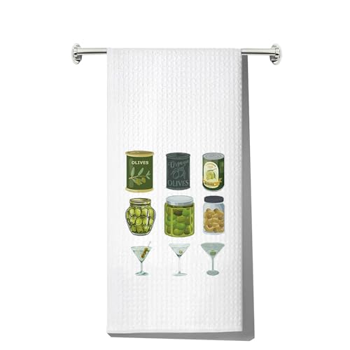 JNIAP Martini Olives Kitchen Towel Dirty Martini Lover Gifts Dirty Martinis Kitchen Towels Olive Cocktail Gift Italian Olive Dish Towel(Olives Green kt)