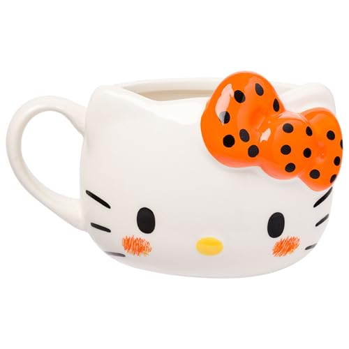 Silver Buffalo Sanrio Hello Kitty Halloween Orange and Black Bow Ceramic 3D Sculpted Mug, 20 Ounces