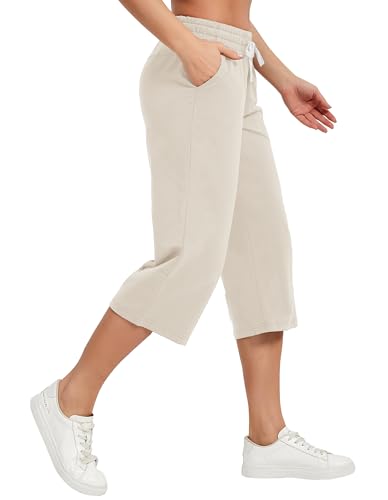 Image of SPECIALMAGIC Women Capri Pants Cotton Yoga Wide Leg Pajama Pants Capris Sweatpants Sports