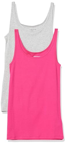 Amazon Essentials Damen Tank mit dünnen Trägern, 2 Stück ,Bright Pink/Light Grey Heather ,US S (EU S - M)