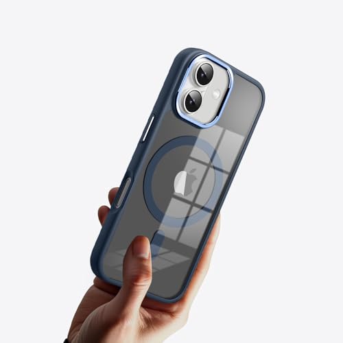 Image of KARWAN Translucent Hybrid Back Case Cover Compatible with iPhone 16 Shockproof Case with Camera Protection, N52 Magnet Cover Case with Magnetic MagEaze Wireless Charging Cover (Blue)