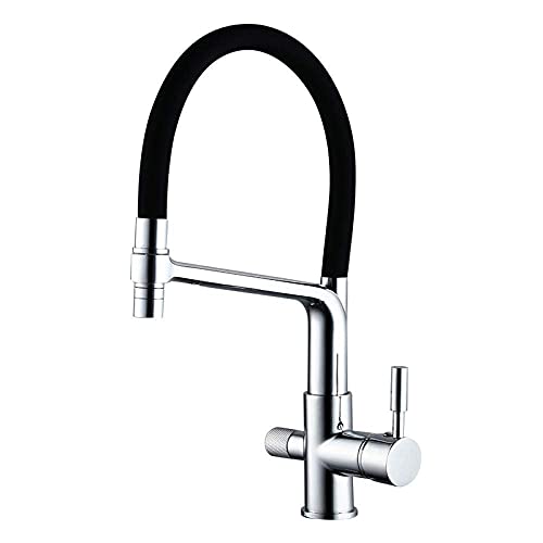 Grifo de cocina giratorio 360 de latón negro con doble manija para agua fría y caliente