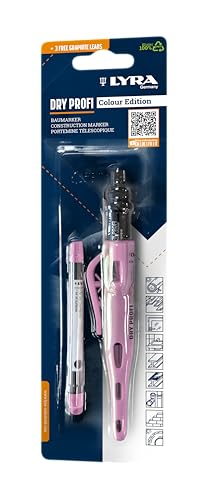 LYRA DRY - Marcatori professionali per la costruzione Colour Edition rosa + 3 mine in blister, grafite, set da 2 pezzi, 1 pezzo