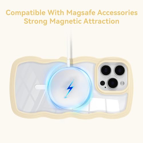 Coque iPhone 16 Pro silicone jaune avec cadre ondulé et protection MagSafe