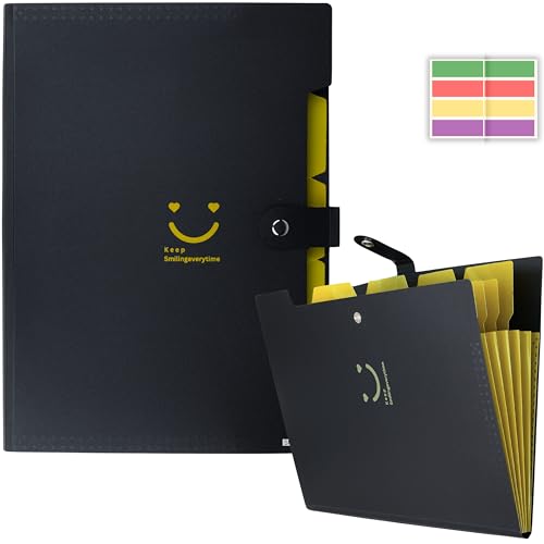 Image of SPS 5 Pocket Expanding File Folder Smile Design - Fits A4 & Letter Size Document Organizer, Accordion File Folders, File Holder for Office, School & Home Use - Yellow