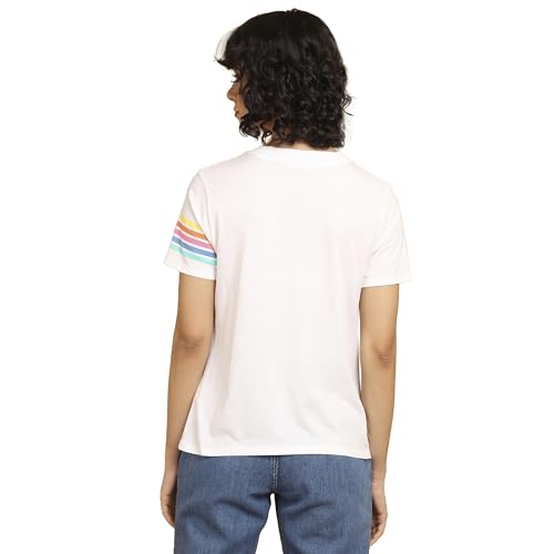 Image of Wrangler Women's Printed White Crew Neck Regular Fit T-Shirt