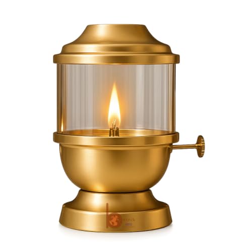 Image of Akhand Jyot Diya with Adjustable Wick Screw Lever Long Burning Oil Lamp for Puja Room, Temple, Home Mandir Deepam for Diwali, Navratri, Pooja (Oil Capacity 250ml)Stay Burns Appx. 48 Hours. Large Size