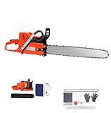 TCICOP 3,9 kw Benzin Kettensäge mit Schwerten & Ketten, 2-Takt Tragbar Motorkettensage, Benzin Motorsäge mit 71 cm³ Hubraum und 71 cm Schnittlänge, für Brennholz, Baumschnitt, Gartenpflege