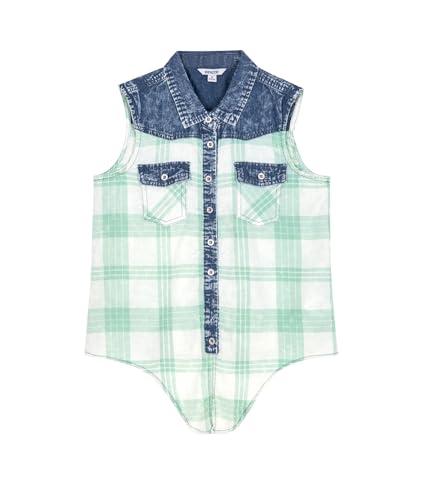 Image of Bienzoe Western Plaid Girls Shirt: Sleeveless Button Down