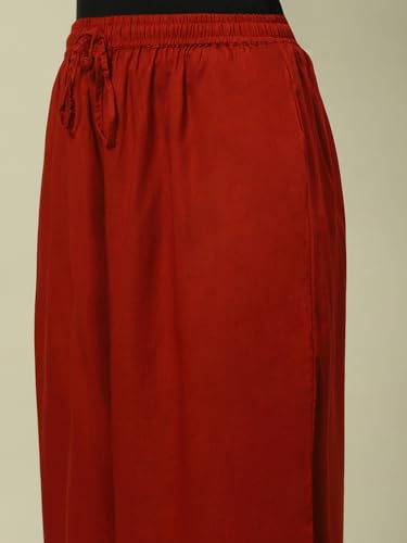 Image of Rangriti Rust Liva Straight Solid Palazzo for Women