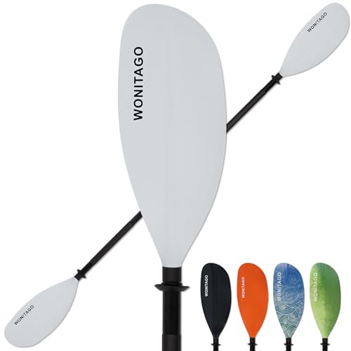 WONITAGO Kayak Paddles Aluminum Paddle with PP Blades Floating Adjustable Kayaking Oars 3 Piece 210-230cm/82-90 inch White
