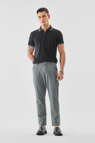 Image of SNITCH Men Trousers | Slim Fit Mid Rise Solid Design | Rayon Blend with Medium Stretch & Smooth Texture | Button & Zip Closure for Casual & Office Wear