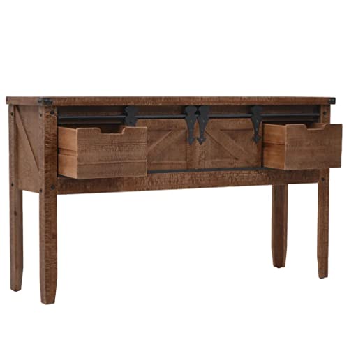Table console en bois de sapin massif rustique avec 2 tiroirs pour le salon