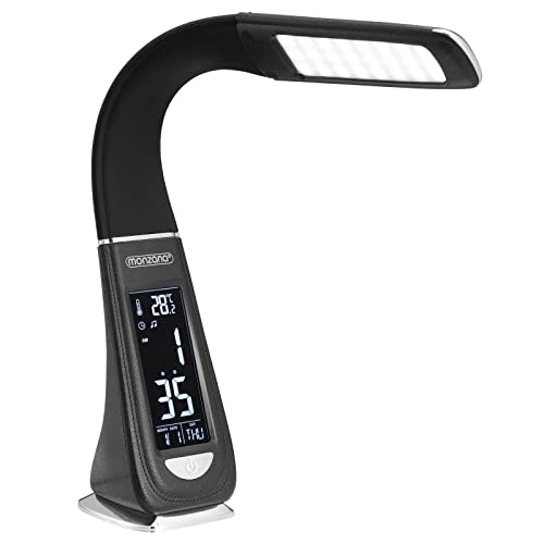 Monzana Lampe de Bureau à LED Noir 4en1 Multifonction Lampe Calendrier Montre thermomètre Maison Lampe de Table Salon luminaire
