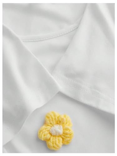 WDIRARA Girl's 3D Floral Decor Round Neck Short Sleeve T-Shirt Summer Slim Fit Cropped Tee Tops4