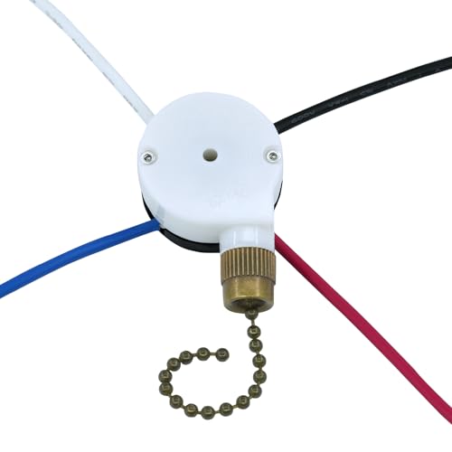 Image of Ceiling Fan Switch Zing Ear ZE-208S E89885 3 Speed 4 Wire Pull Chain with 4 Pre-Installed Wires Light Fan Switch Replacement (Bronze)