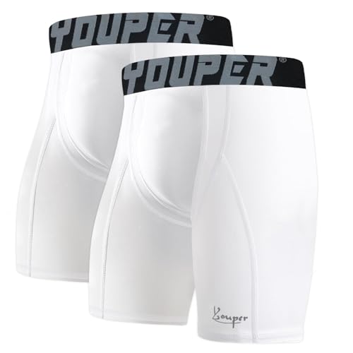 Youper 2-Pack Adult Compression Shorts w/Cup Pocket, Men's Athletic Supporter for Baseball & Football
