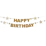 BIEUFBJI Shiny Happy Birthday Banner with Star for Party Decorations Supplies(Gold)