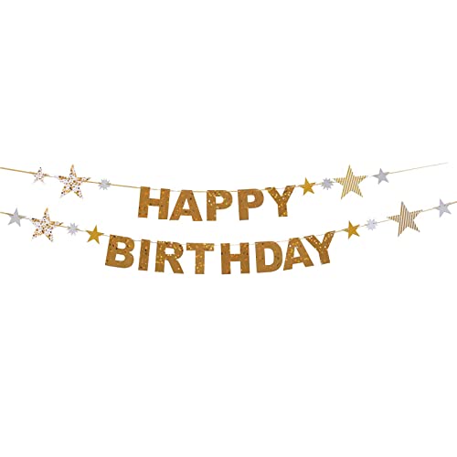 Bieufbji Shiny Happy Birthday Banner With Star For Party Decorations Supplies(Gold) #TOP2