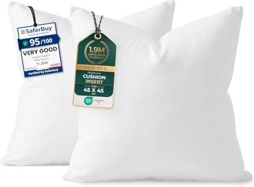 Utopia Bedding Cushion Inserts 45cm x 45cm (18x18 inch) Pack of 2 Hollowfibre Inner Pads for Sofa or Bed White Cushion Fillers