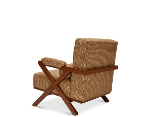 Image of Lakdi The Furniture Rustic X-Frame Accent Chair with Solid Wood Lounge Design & Beige Upholstery, Mid-Century Safari Style Armchair | 5 Years Warranty | Free Assembly - 15185192