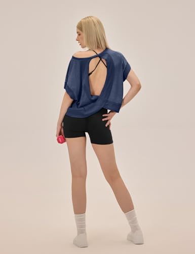 Image of UNIANKIYA Open Back Workout Tops for Women Loose Fit Athletic Crop Tee Short Sleeve Gym Running Yoga Shirt