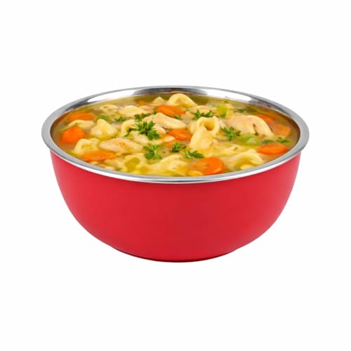 Image of Zaib Stainless Steel Microsafe Bowl (350ml, 12cm) - Insulated Double Wall Serving Dish for Soup, Snacks, Desserts & Festive Treats - Microwave Safe Outside, Steel Inside (Red)