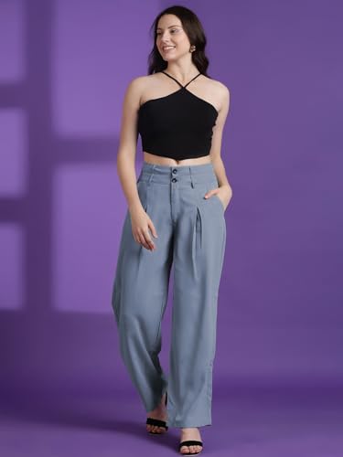Image of KOTTY Women's High Rise Cotton Blend Straight Fit Trouser