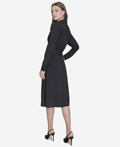 H HALSTON Women's Wear to Work Collared V-Neck Long Sleeve Shirt Dress4