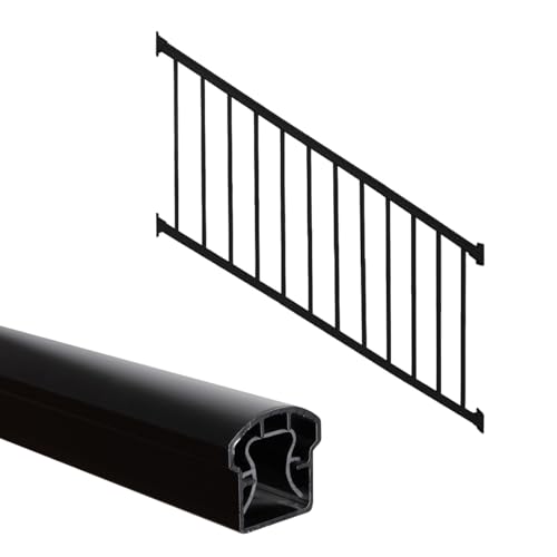 Image of Weatherables 36 in. H x 6 ft. W Stanford Stair Railing Kit - Aluminum Porch & Deck Railing Kit with Black Powder-Coated Finish, Adjustable Outdoor Hand Rail Kit