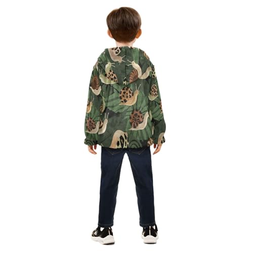 Snails on Green Leaves Pattern Toddler Fleece Jacket Girl Boys Hooded Fleece Jacket Coat Warm Outwear Zip-up 3-10T4