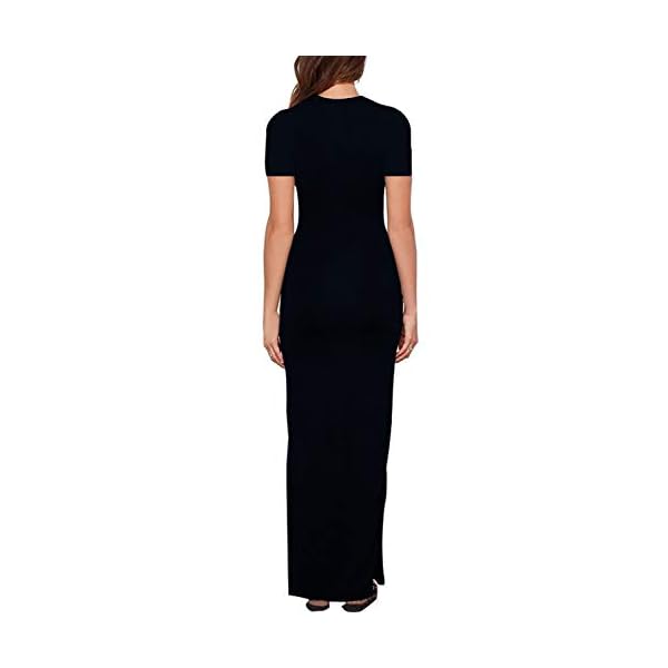 Meenew-Womens-Beach-Vacation-Long-Summer-Dress-High-Slit-Bodycon-Maxi-Dress Womens Short Sleeve Summer Beach Vacation Bodycon High Split Maxi Dress Black M