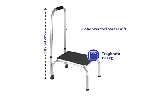 Maximex Sicherheits-Tritt SECURA - Rutschsicherer Haushaltstritt, pulverbeschichtetes Metall, 26.5 x 78-98 x 32 cm, Grau