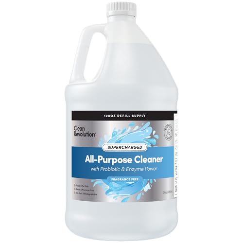 Image of Clean Revolution SuperCharged All Purpose Cleaner Refill with Smart Probiotic + Enzyme Complex, Multi-Surface Kitchen Bathroom & Floor Cleaner, Fragrance Free, 128 Fl Oz (Pack of 1)