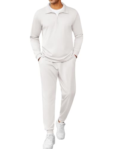 Survêtement homme 2 pièces blanc XL pour course à pied et jogging décontracté