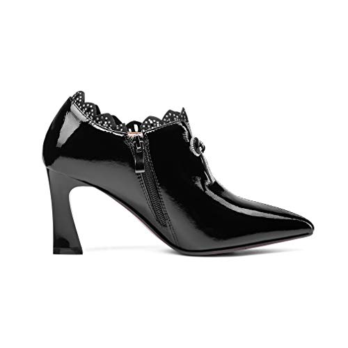 TinaCus Women's Handmade Glossy Patent Leather Pointed Toe Mid Heel Side Zip Up Pump Shoes with Cute Bowtie2