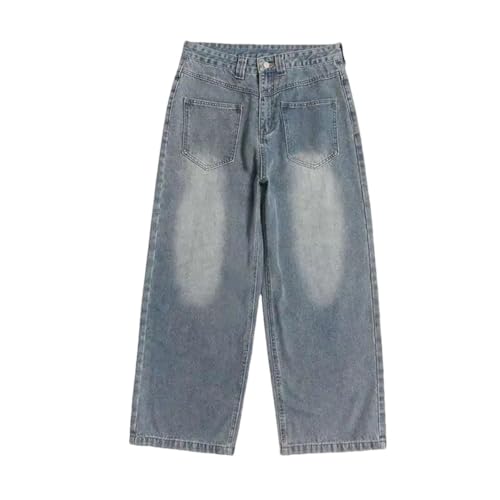 Men's Denim Pants Solid Color Loose Streetwear Trousers Straight Wide Leg Korean Style Jeans