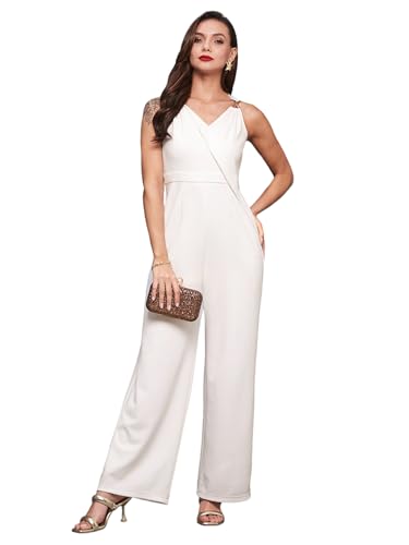 Image of Miss Chase Women's Wine V-Neck Sleeveless Solid Wrap Regular Jumpsuit