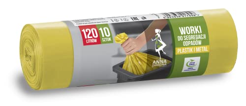 ANNA ZARADNA ST-AZ-017058 Lot de 10 sacs poubelle en plastique résistant aux déchirures pour déchets ménagers et bureau en film régranulé LDPE épais Jaune 120 l